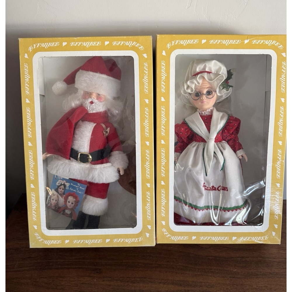NEW 1985 Effanbee 11" Santa Claus  & Mrs Claus No.1154, 1155. A4